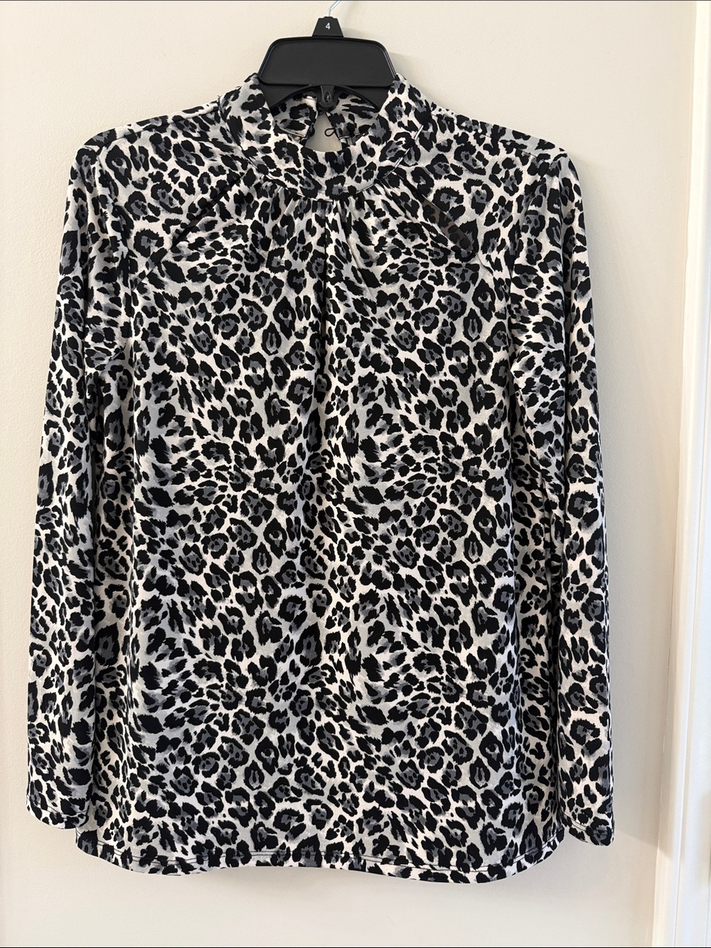 Cato Black & White Leopard Mock Neck Blouse